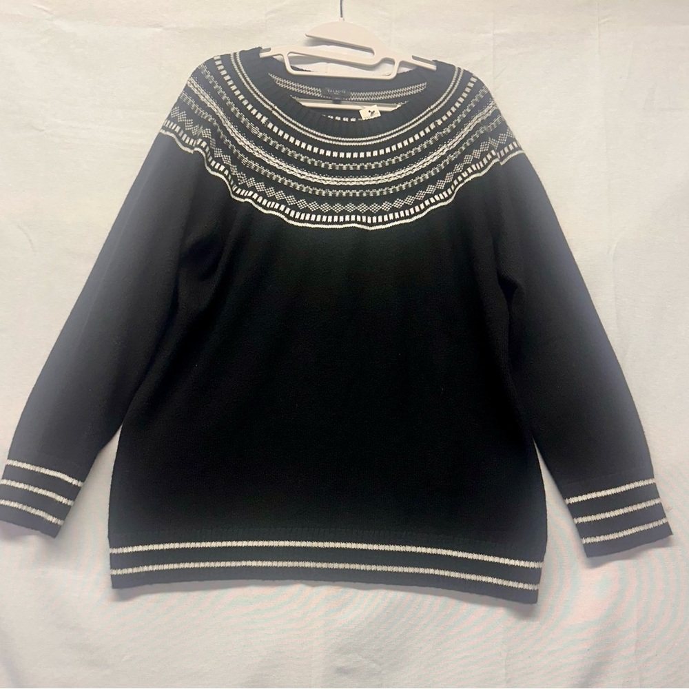 Talbots Plus Fair Isle Crewneck Sweater‎ in black and ivory size x
